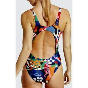 Farm Rio Adidas Multi Tropical Island Party Colorful Graphic Swimsuit Sz14 NEW